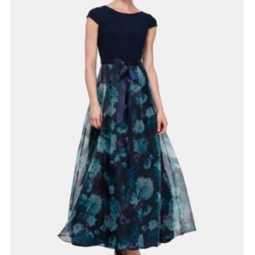 SLNY Navy and Teal Floral Maxi Dress